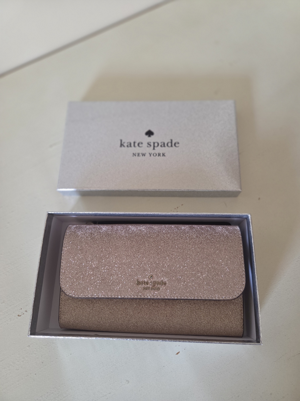 kate spade Rose Gold Glitter Flap Wallet